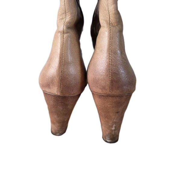 VTG Tan Leather Side Lace Up Heeled Vintage Boots Size 8 Carson Chocolate Blue - Picture 14 of 16